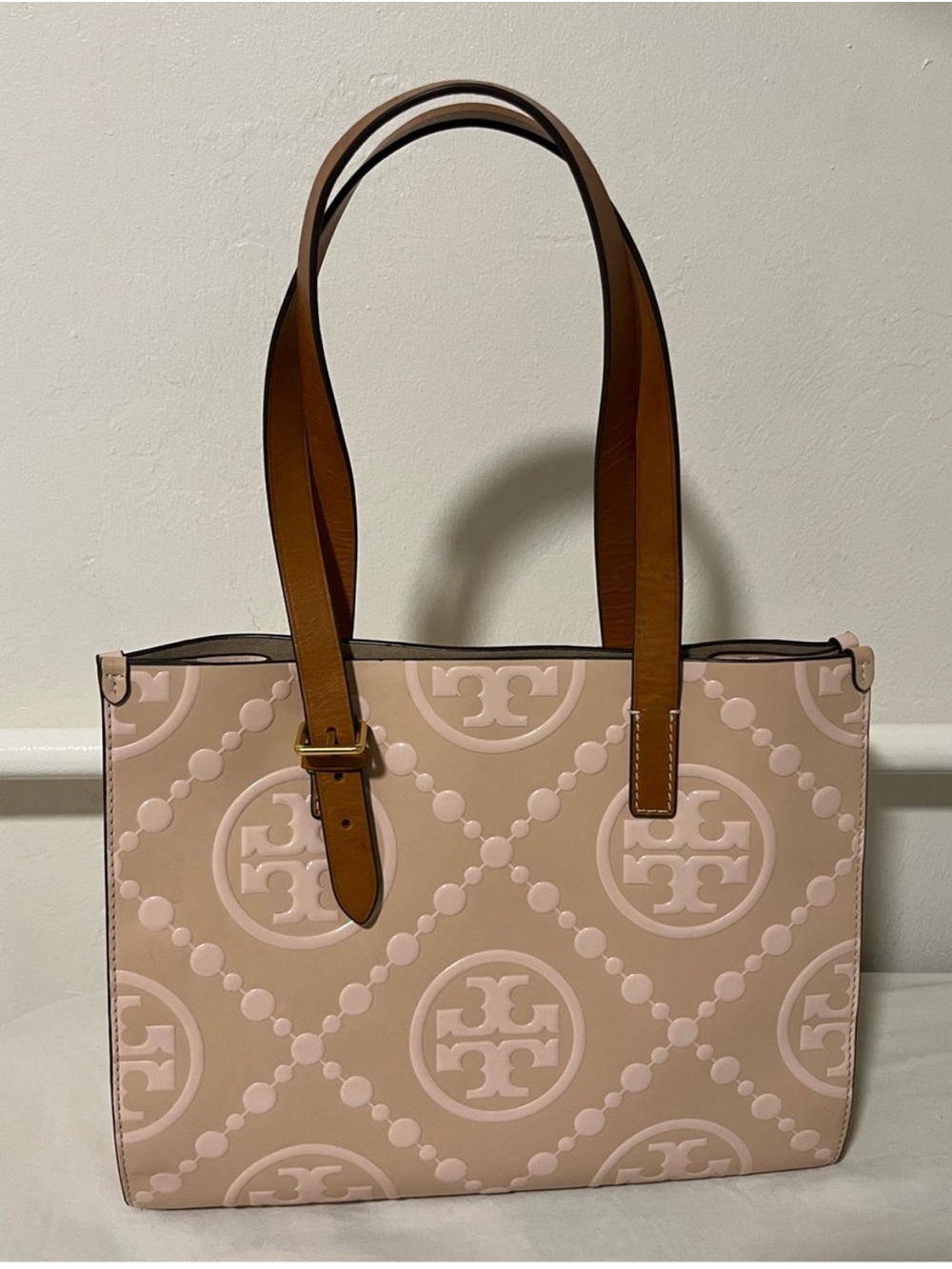 Tory Burch T-monogram contrast tote Pink dawn.